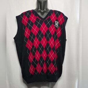 VTG Tom Morris Of St Andrews Golf Vest  XL Red Argyle 100% Italian Merino Wool